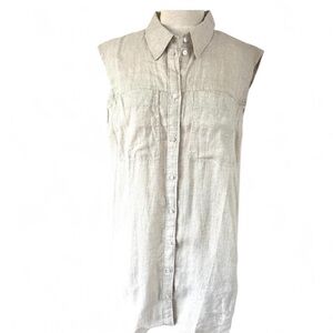 NWT H&M Classic Sleeveless Collared Linen Dress in Beige Size Large